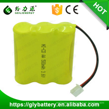 Paquet de batterie rechargeable de NICD de 3.6V AA 500mAh en gros